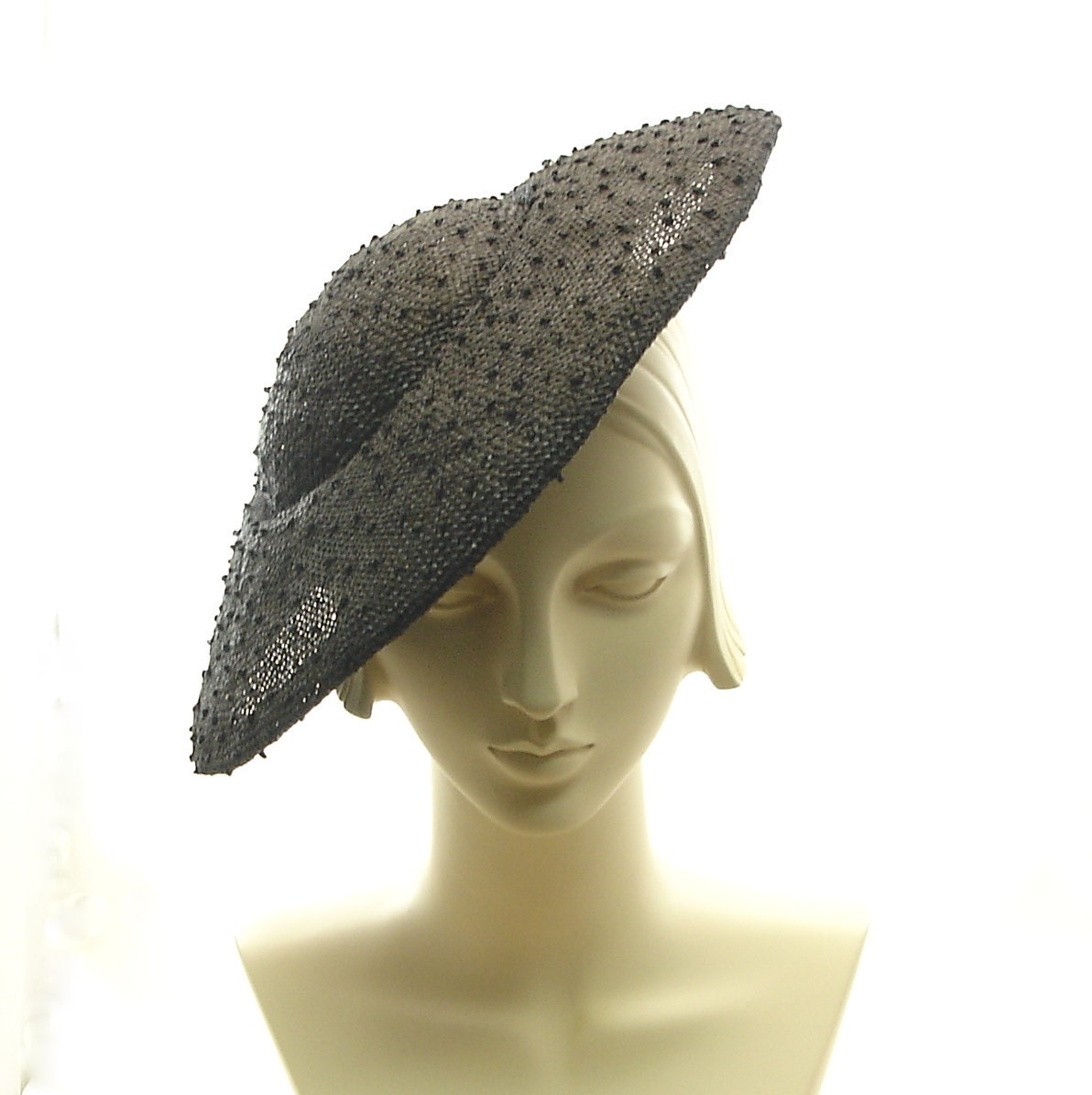 Black Knotted Sisal Straw Hat - Saucer Hat for Women - 1940s Style - New Handmade Fashion