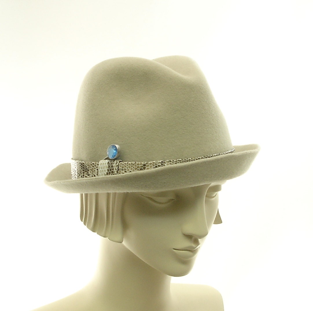 Light Taupe Felt Fedora Hat for Women - 1950s Porkpie Hat