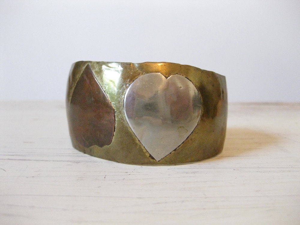 twin hearts // vintage copper and brass cuff