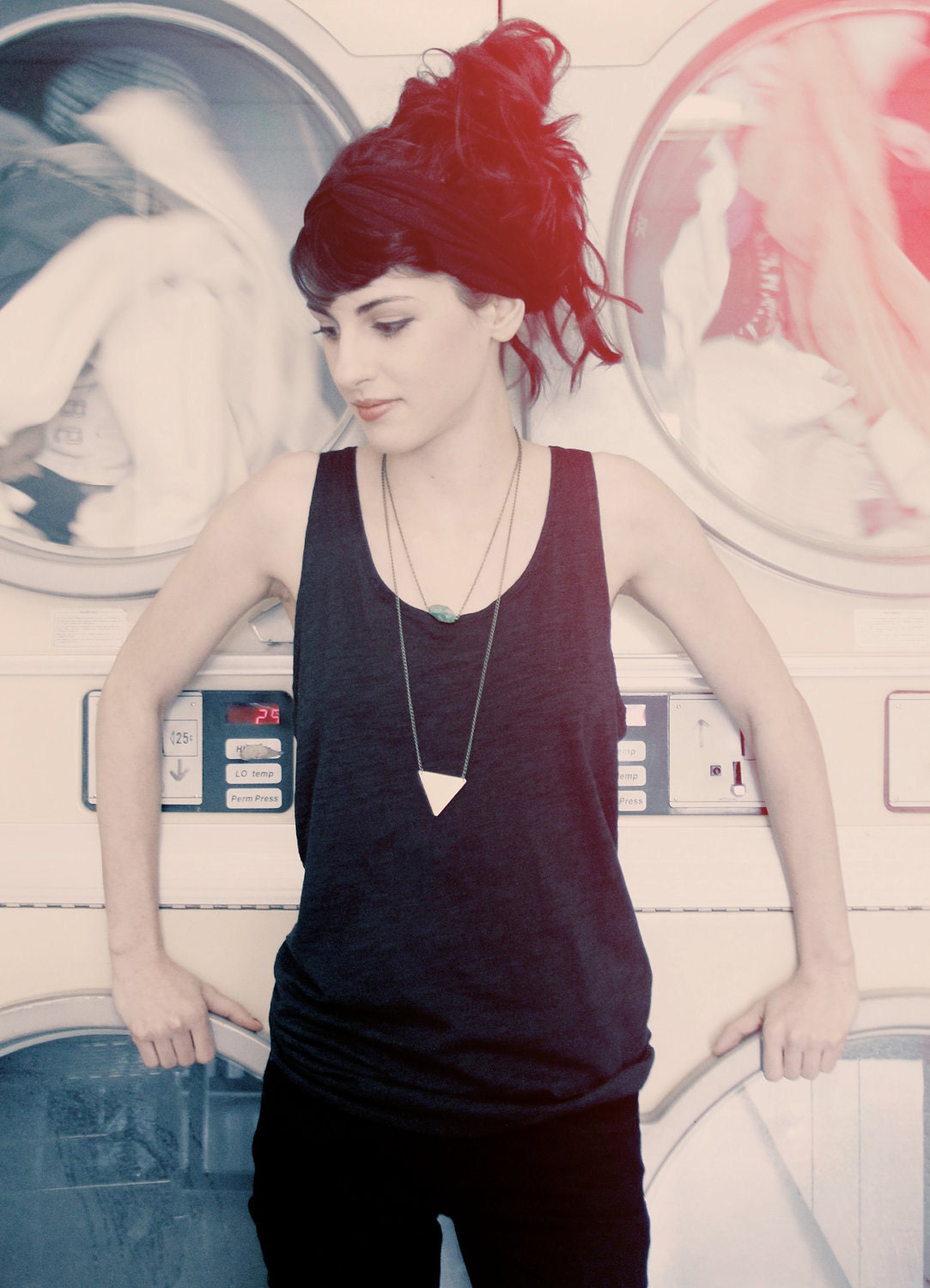 inverted brass triangle necklace