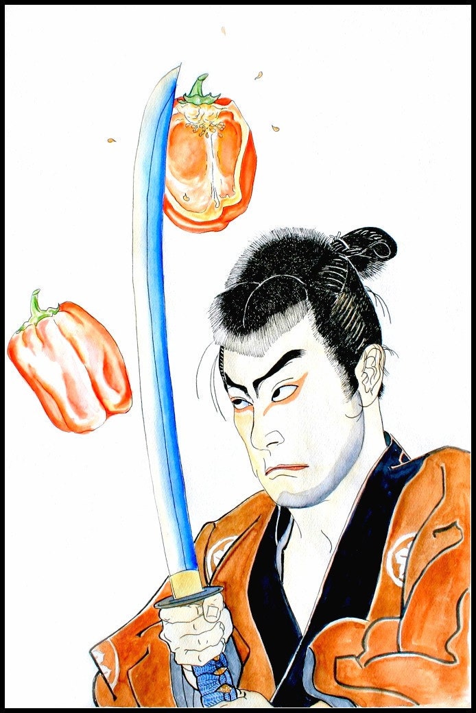Watercolor Painting, Kitchen Art Print--Food Art--Samurai Chef