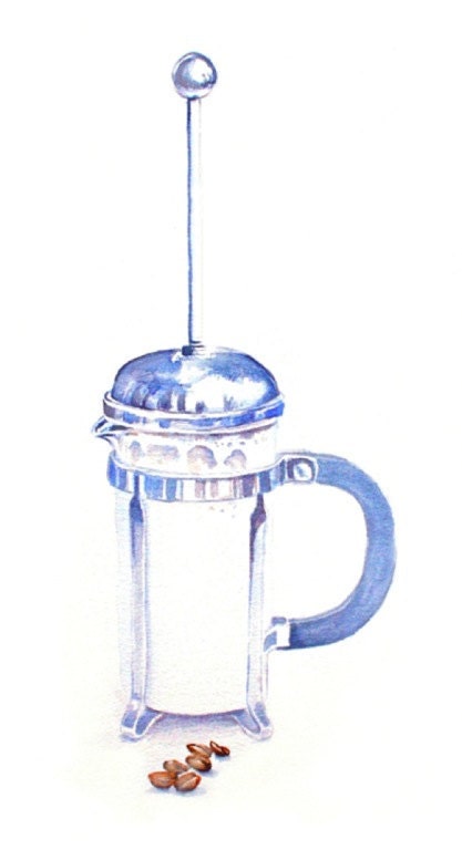 Art Print of Original Watercolor Painting--French Press--Food Kitchen Decor