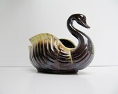 Chocolate and Vanilla Ceramic Swan Planter