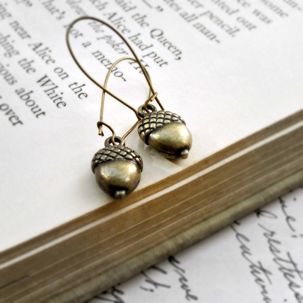 Acorn Earrings Dangle Earrings Acorn Charm Earrings Rustic Jewelry Nature Earrings Woodland Gift Under 25 - Harvest Nut