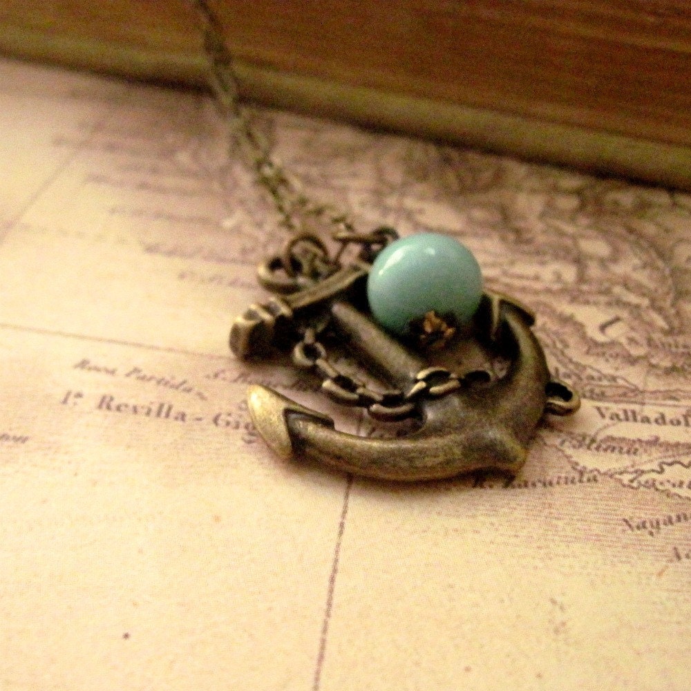 Anchor Necklace Nautical Necklace Beach Wedding Turquoise Charm Necklace Anchor Pendant Necklace Resort Jewelry Sea - Sweet Anchor