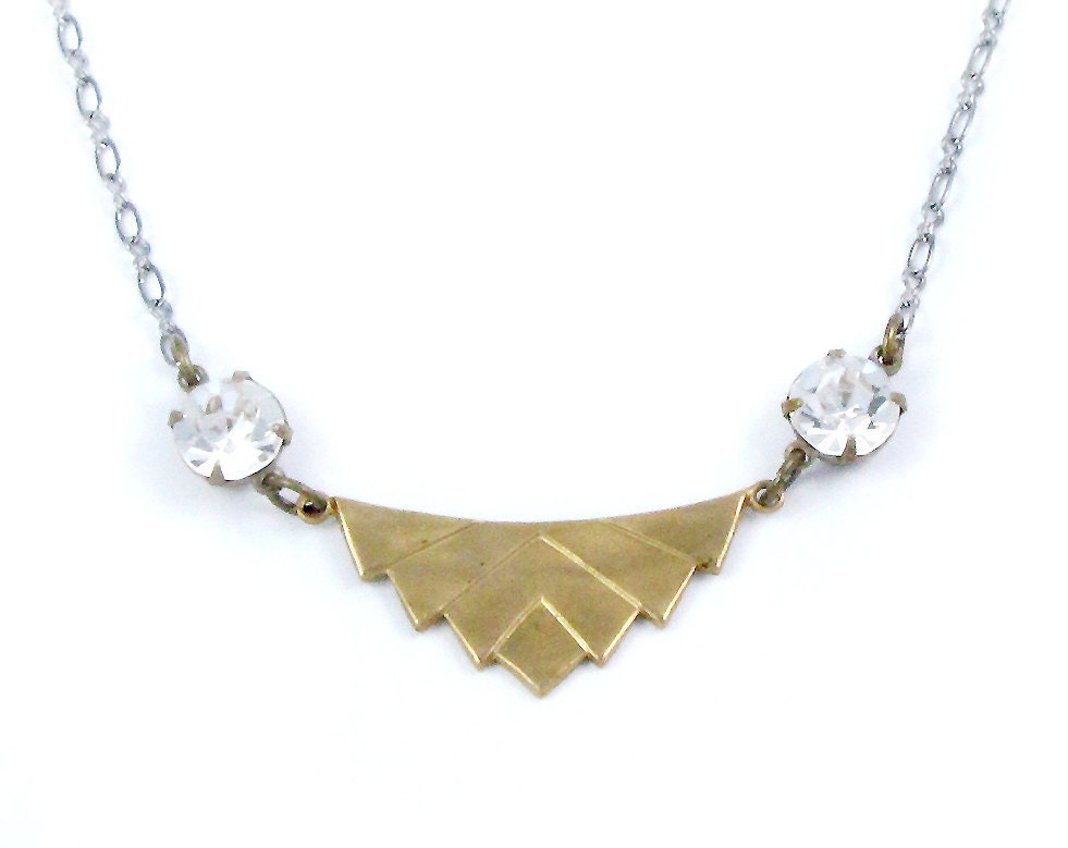 Jewelry Geometric Necklace Chevron Necklace Art Deco Necklace Rhinestone Necklace Gold Pendant Silver Jewelry - Sparkle Deco