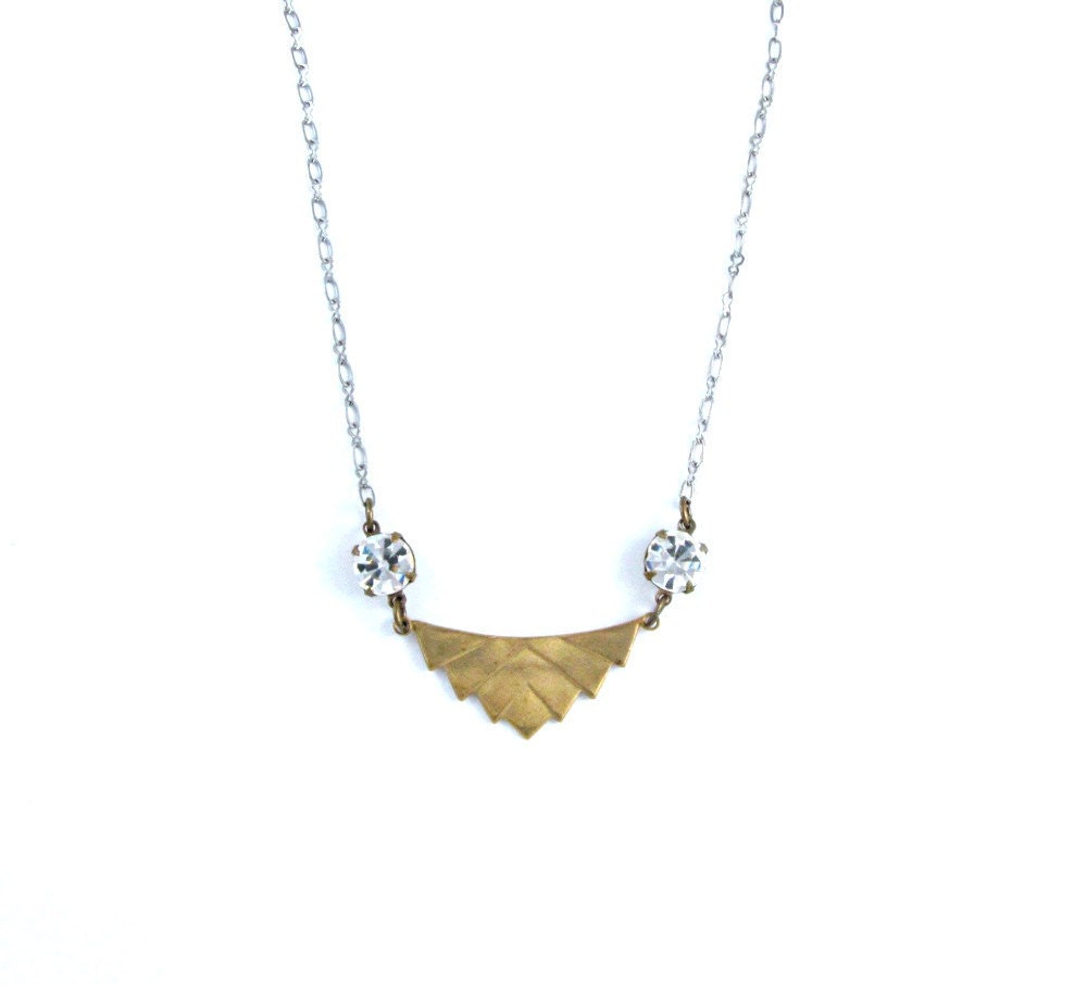 Jewelry Geometric Necklace Chevron Necklace Art Deco Necklace Rhinestone Necklace Gold Pendant Silver Jewelry - Sparkle Deco