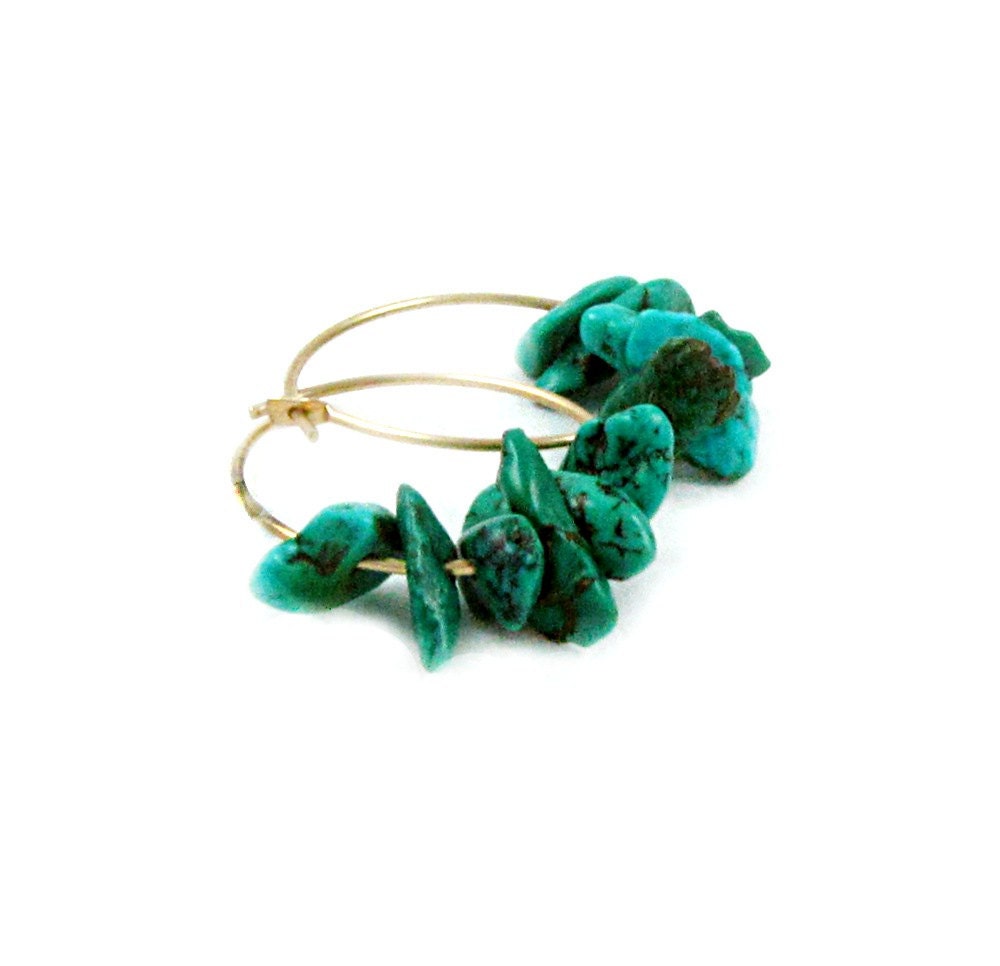 Turquoise Hoop Earrings Turquoise Earrings Gold Hoop Earrings Southwest Jewelry Boho Earrings - Santa Fe