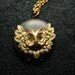 SALE - Vintage Owl Locket Necklace, Small Pendant, Gold Owl Jewelry, Dark, Two Tone Metal, Round Pendant, Bird Wings Jewellery, Unique