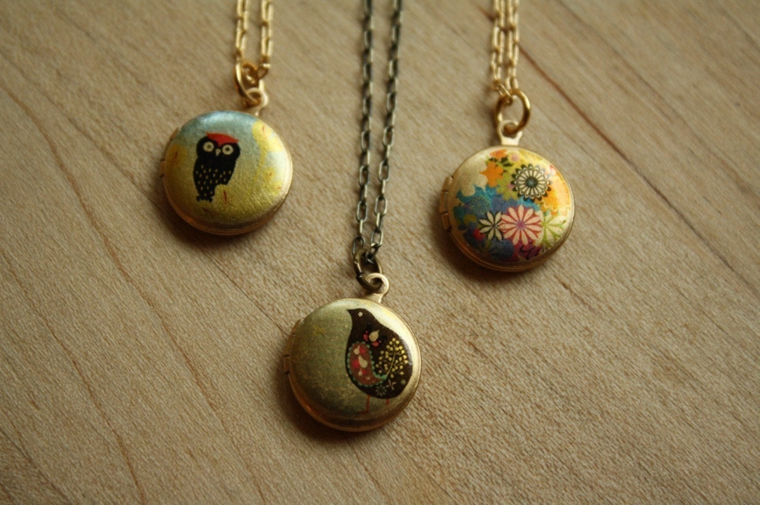 Small Flower Tree Locket  Pendant, Photo Necklace, Jewelry, Colorful Floral, 14kt Gold Filled Chain, Miniature Pendant, Tiny Charm