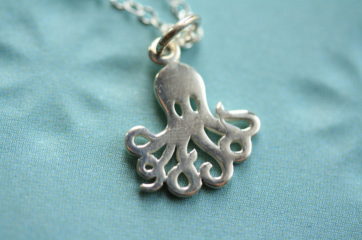 Small Octopus Necklace, Sterling Silver Pendant, Miniature Charm Jewelry, Ocean Creature, Sea Animal