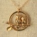 Gold Owls Pendant Necklace, 14kt Gold FIlled Chain, Small Branch, Upcycled Vintage Charm, Two Owls Jewelry, Cute Fashion Gift
