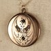 Black and White Antique Locket Necklace with Gold Filled Flora, Paste Stones Pendant, Vintage, Rare, Leaves and Flowers, 14kt Chain