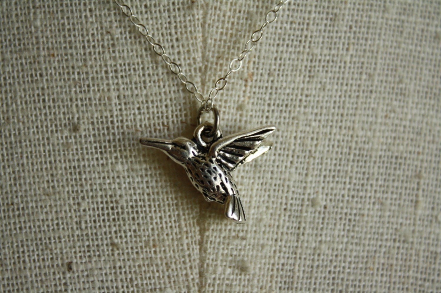 Small Pewter Hummingbird Necklace Sterling Silver By Freshyfig 1825