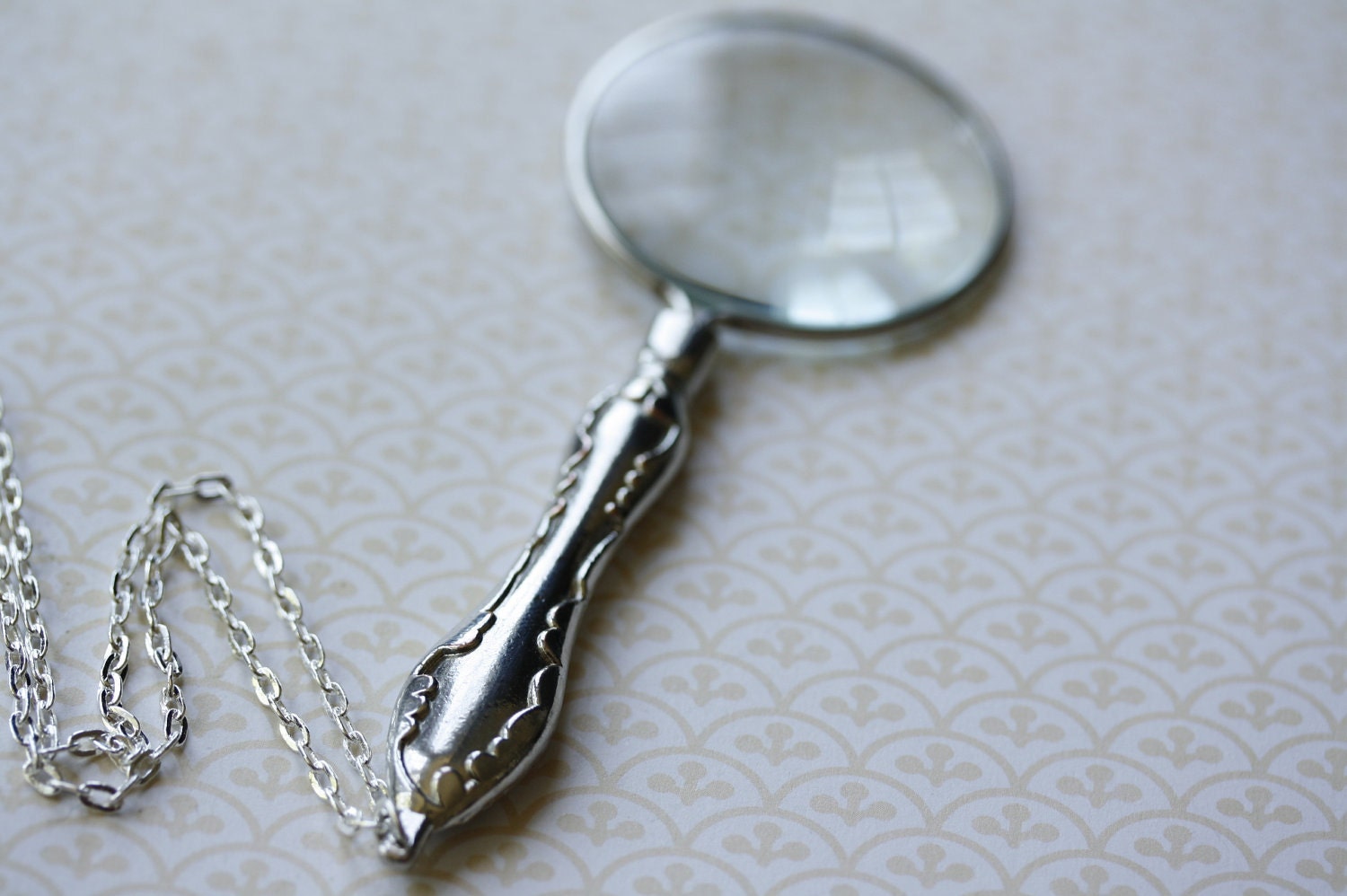 Silver Magnifying Glass Necklace Ornate Magnifier by FreshyFig