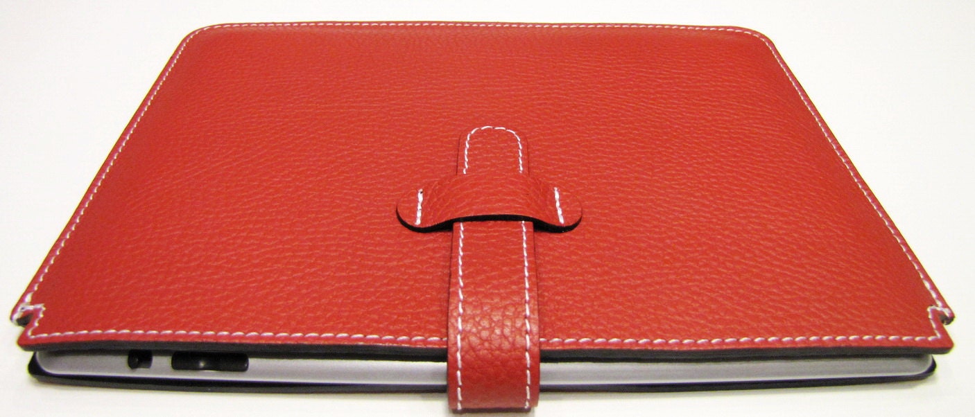 The Best Gift for Father's Day. PERSONALIZED iPad Case / Sleeve in Premium Selection, Red Italian Calfskin. Black Leather Lining