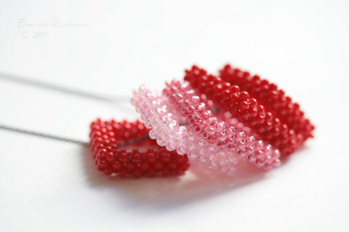 Red Geometric Necklace Handbeaded Pink - SarahRobinL