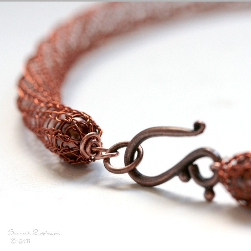 Pumpkin Orange Crochet Necklace Cooper Colored Wire