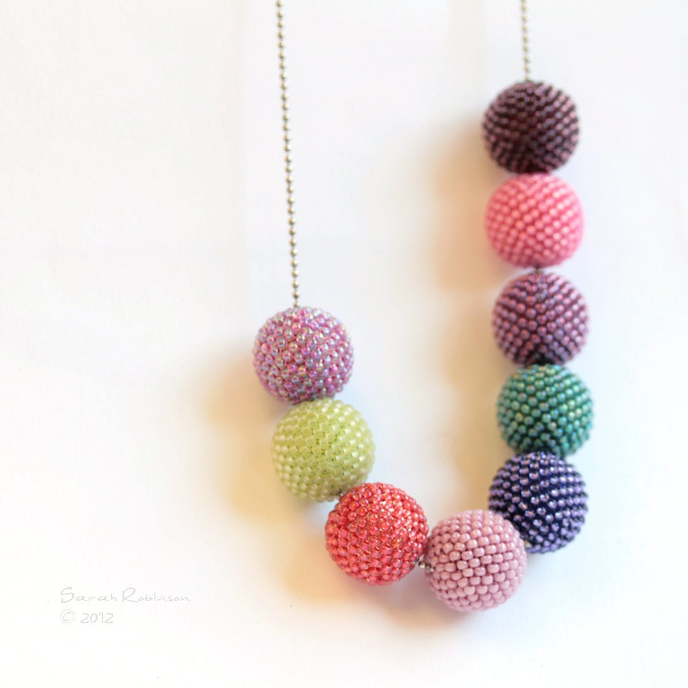 Pink Purple and Multicolored Necklace Beaded Beads