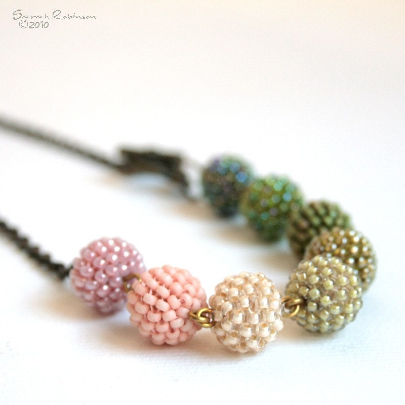 SALE Olive Green Necklace to Mauve Pink Beaded Beads