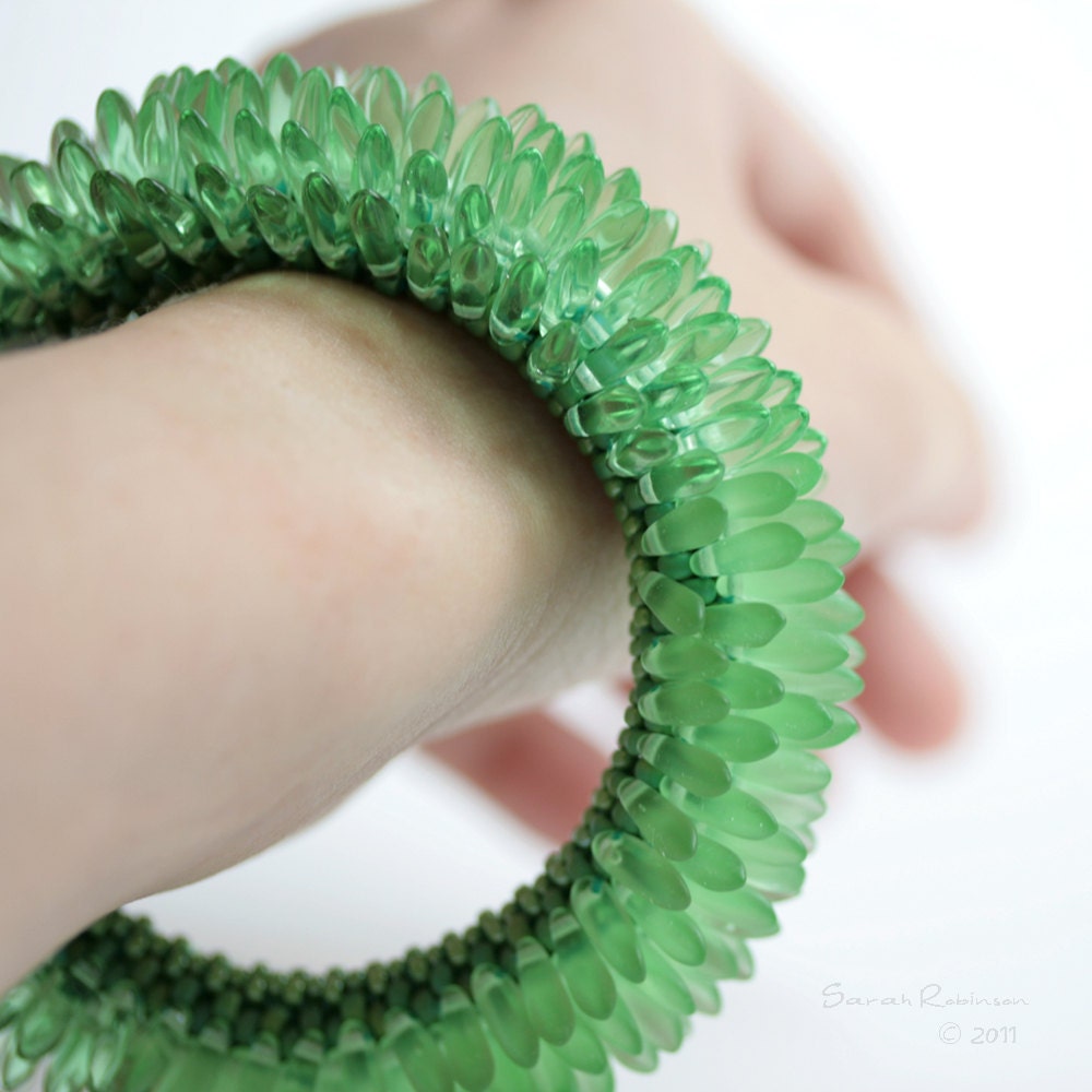 Green Peridot Bangle Blady Handbeaded Bracelet