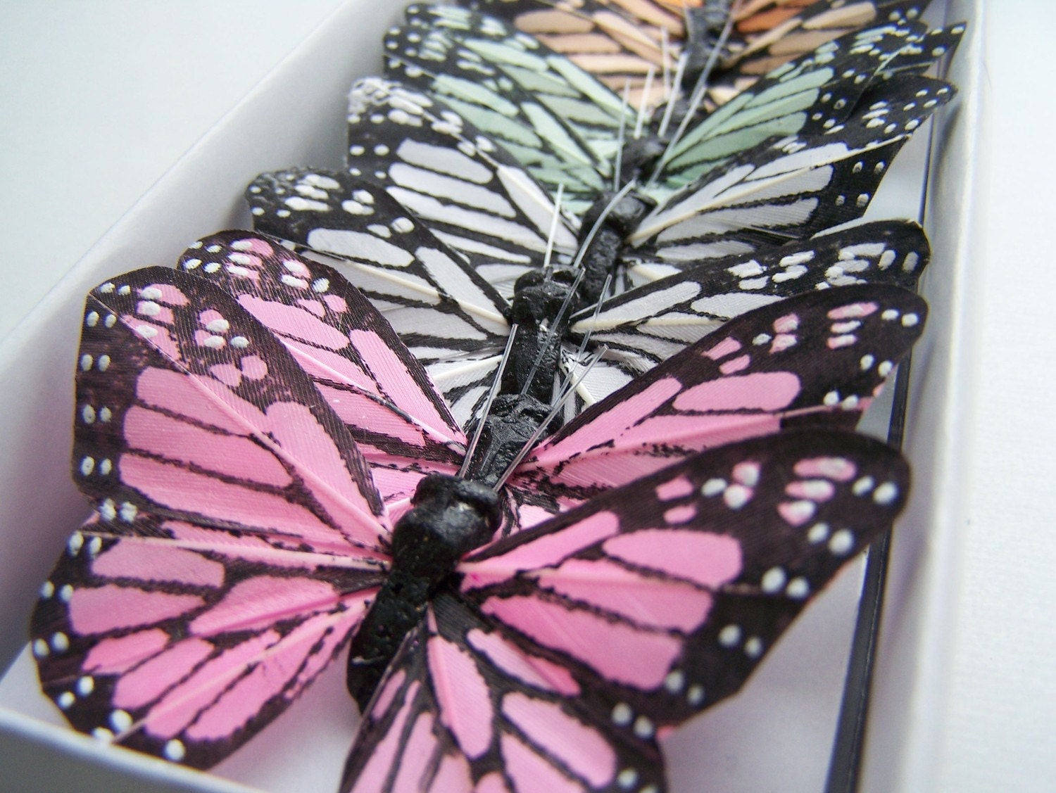 12 Feather Butterflies for Hair Pins, Favors, Wedding Cake