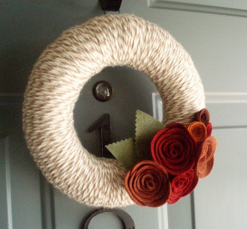 Yarn Wreath Felt Handmade Door Decoration - Lovely 8in