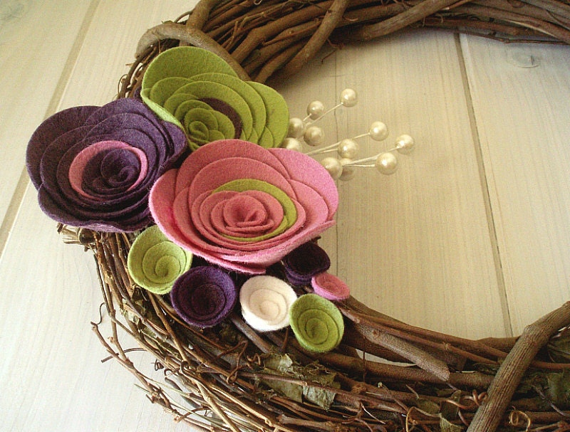 Grapevine Wreath Felt Handmade Door Decoration 12in