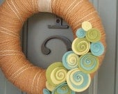 Yarn Wreath Felt Handmade Door Decoration - Coral Reef 8in