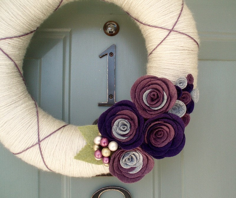 Yarn Wreath Felt Handmade Door Decoration - Plumtastic 12in