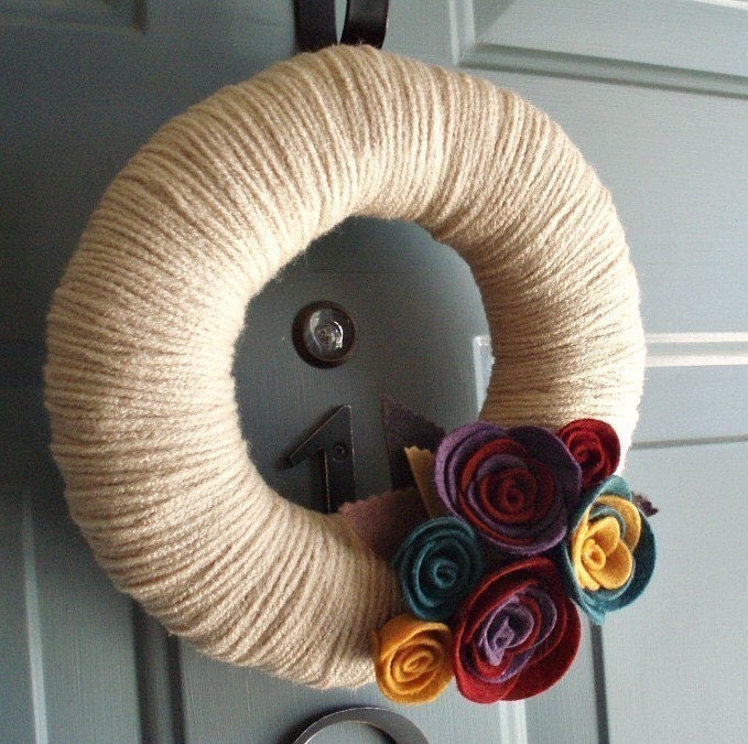 Yarn Wreath Felt Handmade Door Decoration - Sea of Jewels 8in