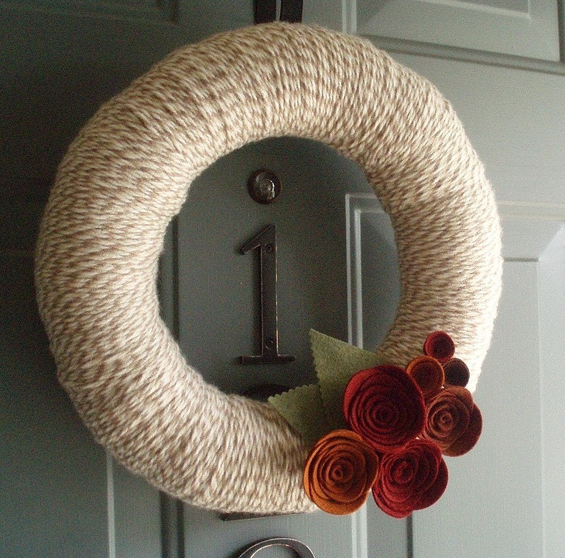 Yarn Wreath Felt Handmade Door Decoration - Lovely 12in
