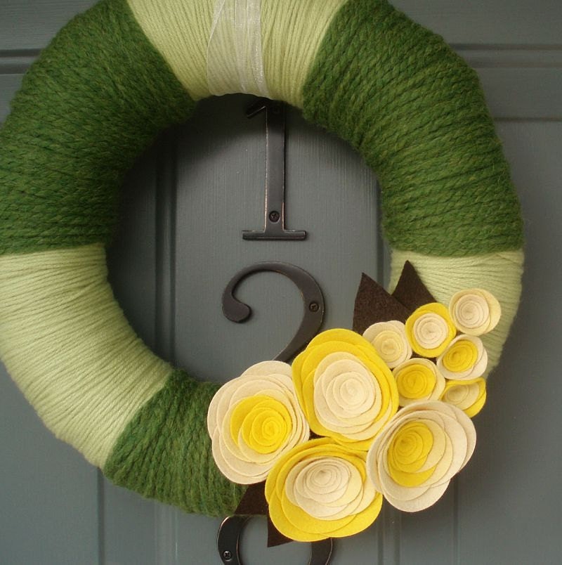 Yarn Wreath Handmade Front Door Spring/Summer - Sunshine 12in