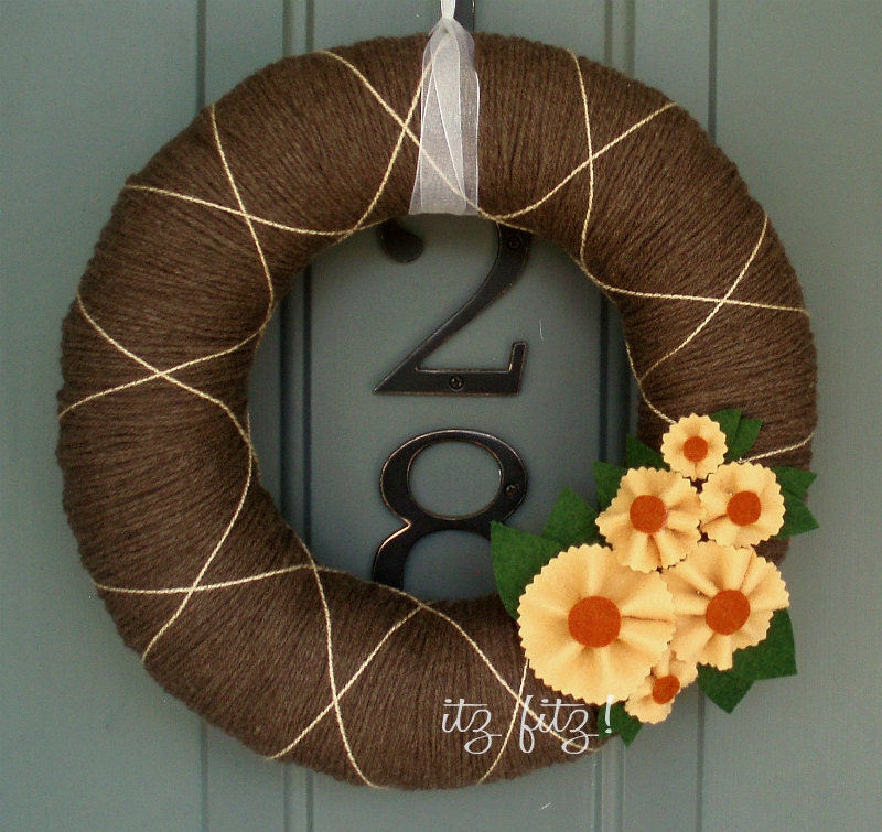 Yarn Wreath Felt Handmade Door Decoration -  Sunflower 12in