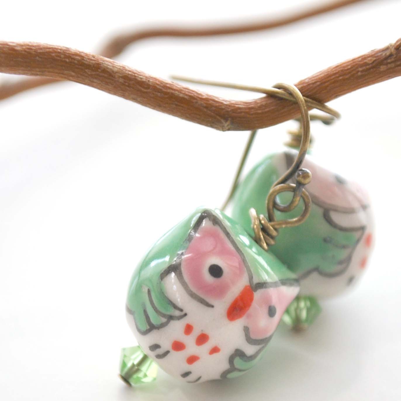 Green Owl Earrings