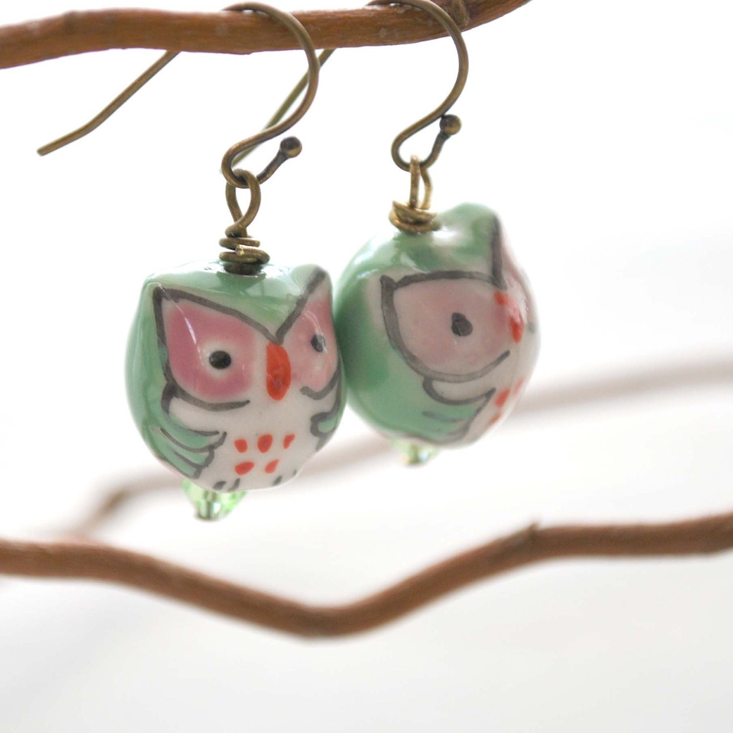 Green Owl Earrings