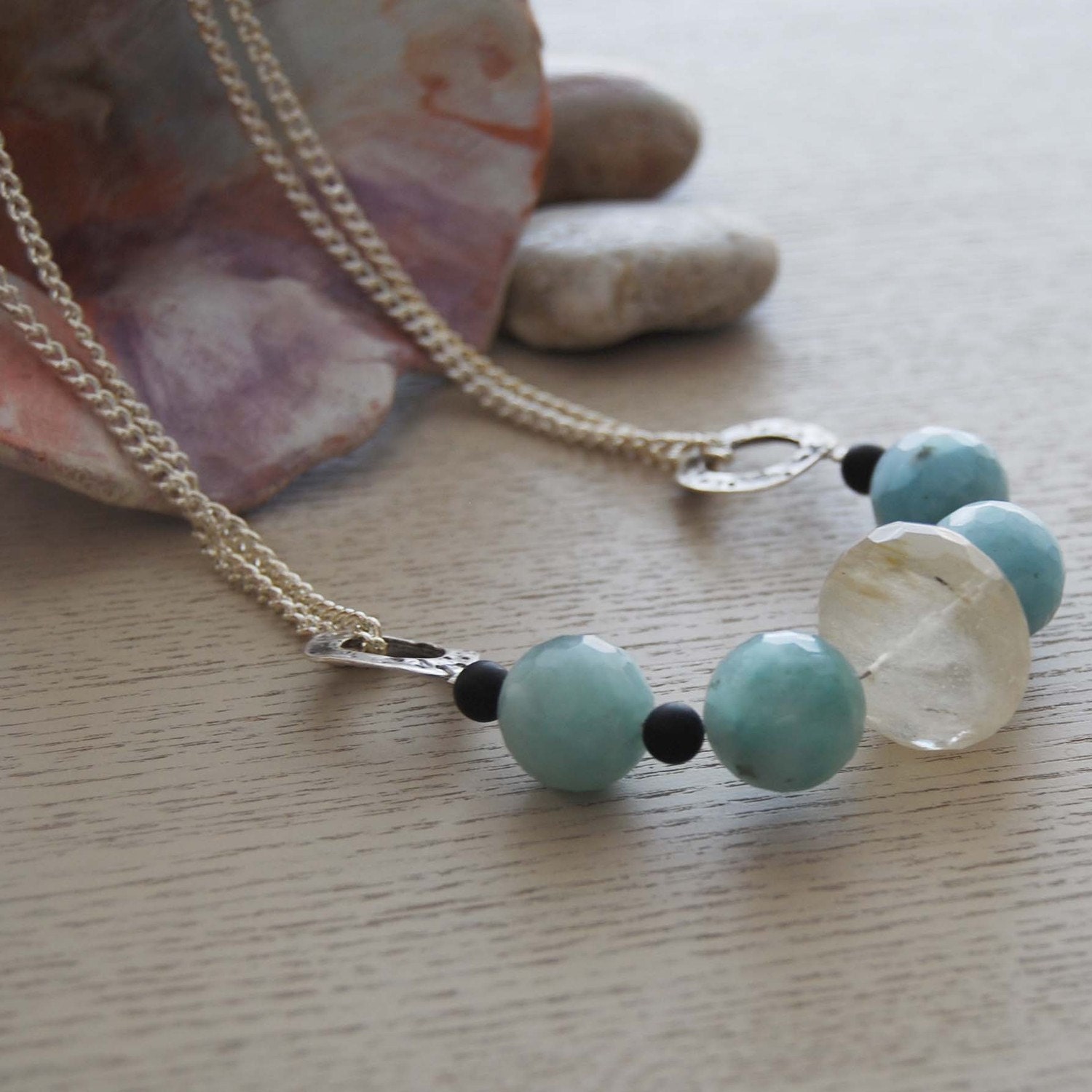 Blue Amazonite and Quartz Synthesis Necklace