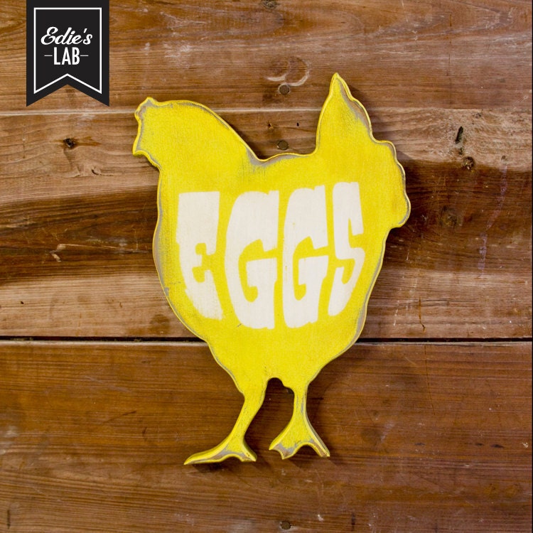 Eggs Farm House Vintage Inspired Wood Sign Yellow White Small