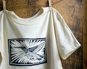 Eco Friendly Organic Children's T-Shirt Bird - Hummingbird Block Print - TShirt in Inky Blue - 2T, 3T, 4T - Children's Gift Idea