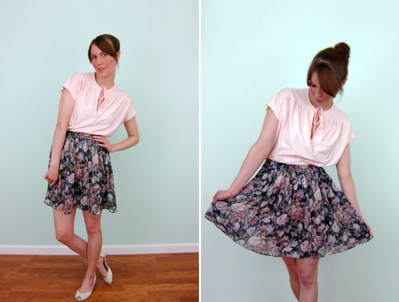 Flower Skirt - Vintage Reconstructed - XS Small