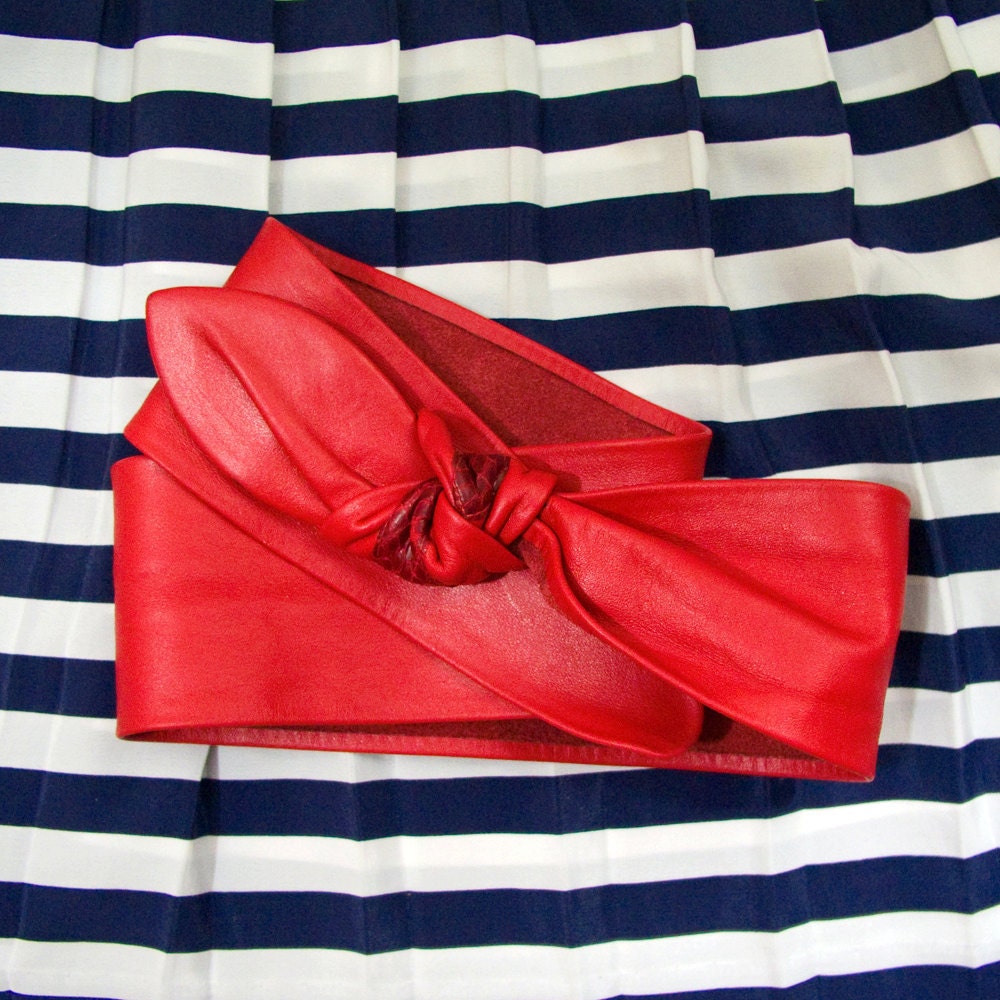 Vintage 80's Red Leather Adjustable Knot Belt