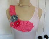 Embellished Ruffle Tank Top in white with Pink Ruffle and and Gorgeous Roses with Pearls