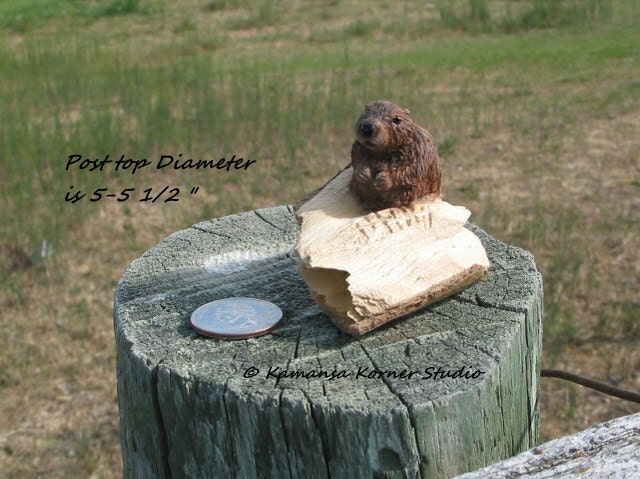 Miniature Beaver Mixed Media Wood Sculpture