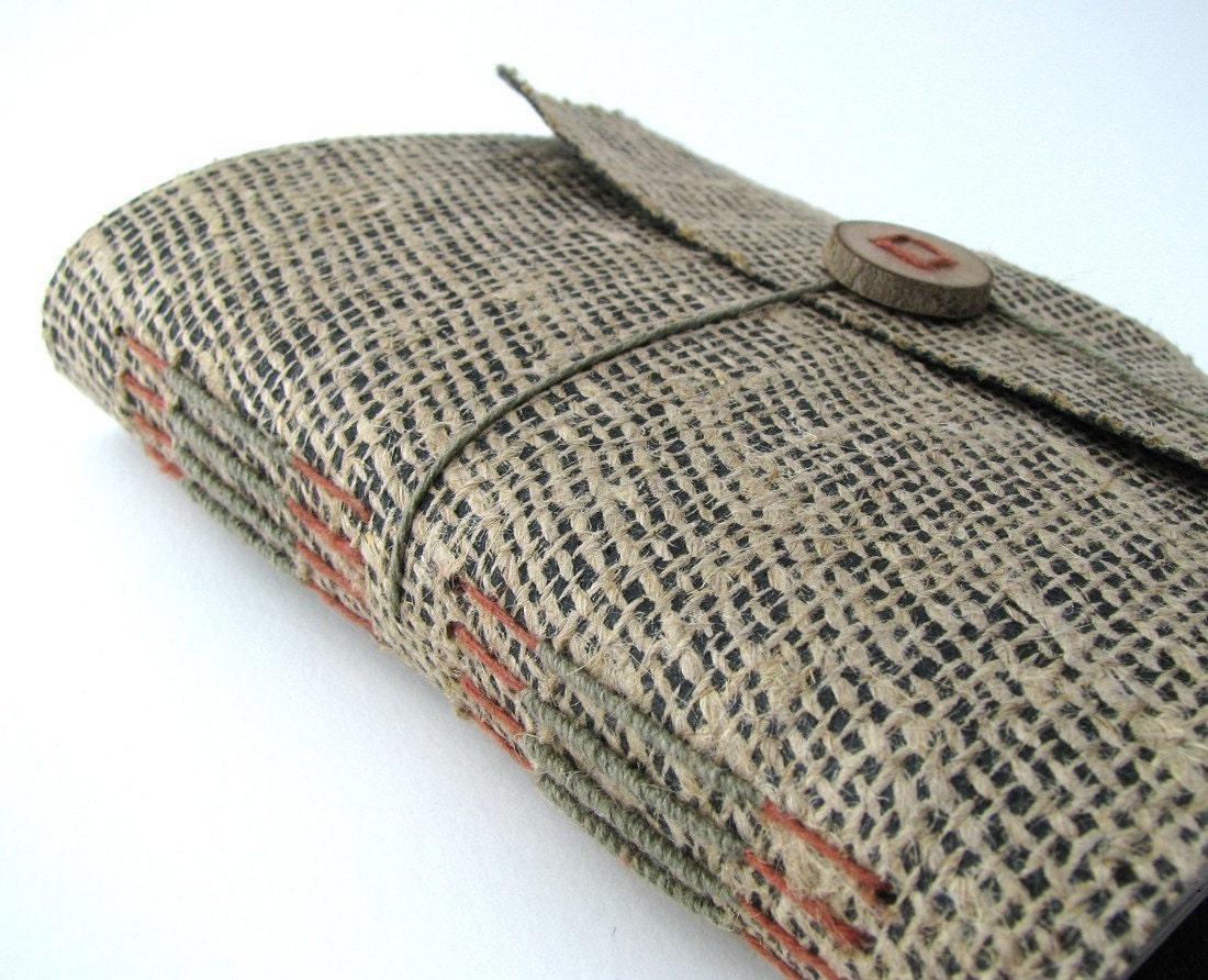 Eco Weekly Planner in Cinnamon and Olive - Rustic Vegan Hemp and Recycled Rubber with Pen Slot