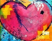 Original Mixed Media on Canvas - Painting Home Decor Artwork - Folk Art "My Broken Heart"