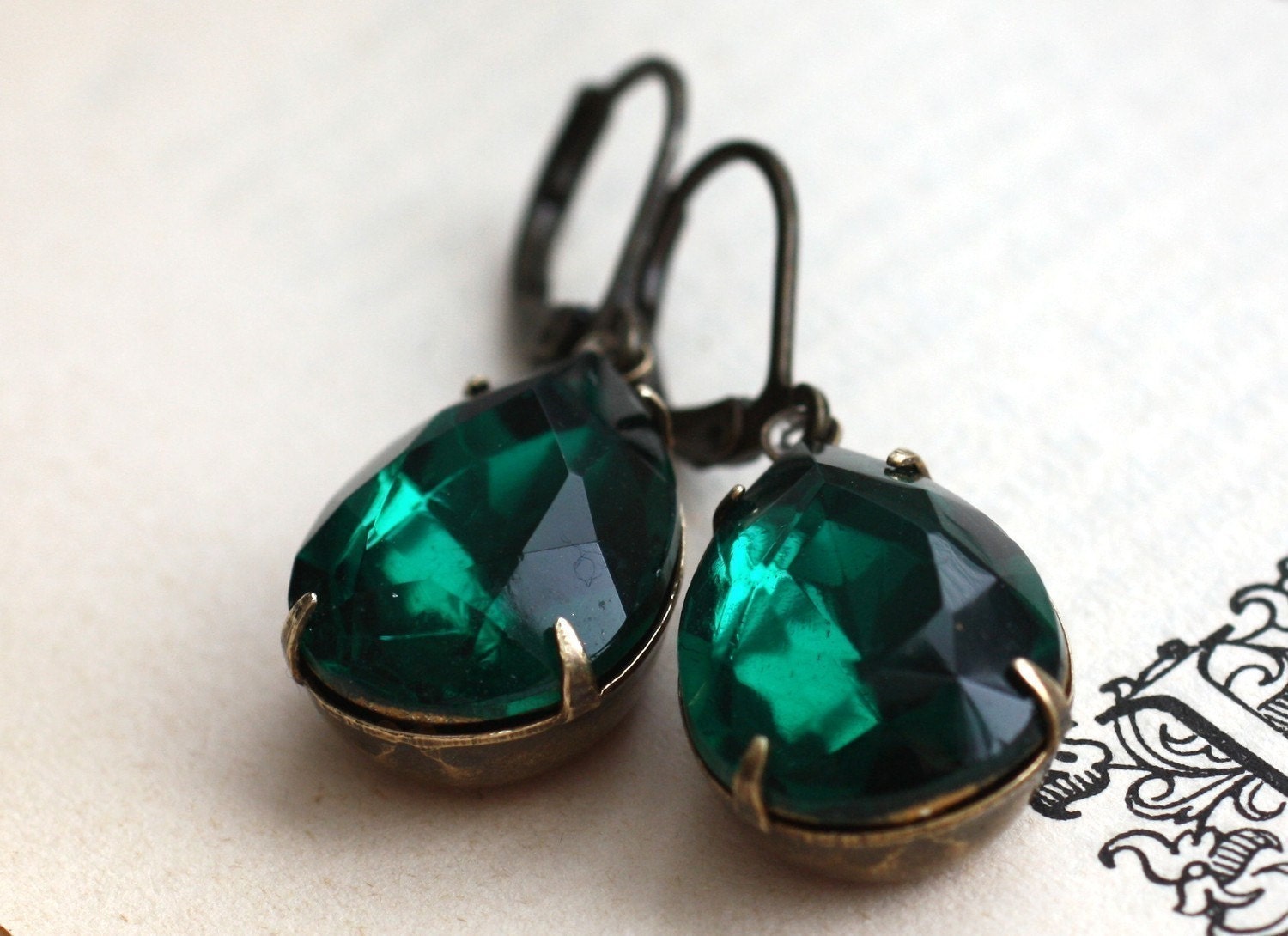 Emerald Green Jewel Earrings. Emerald Earrings - Absinthe