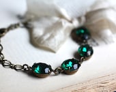 Vintage Emerald Jewel Bracelet with Ribbon. Bow Breacelet. The Duchess Emerald