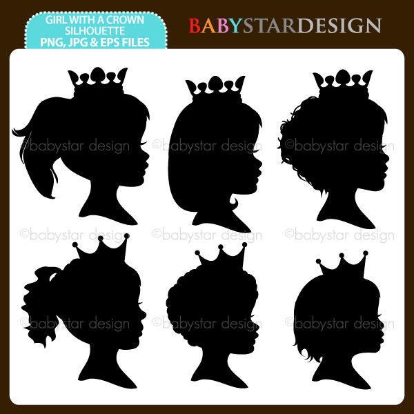 Girl with a Crown Silhouette Clipart Set INSTANT DOWNLOAD
