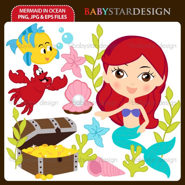 Mermaid In Ocean - Clipart Set. zoom. PRODUCT : You will receive : 12