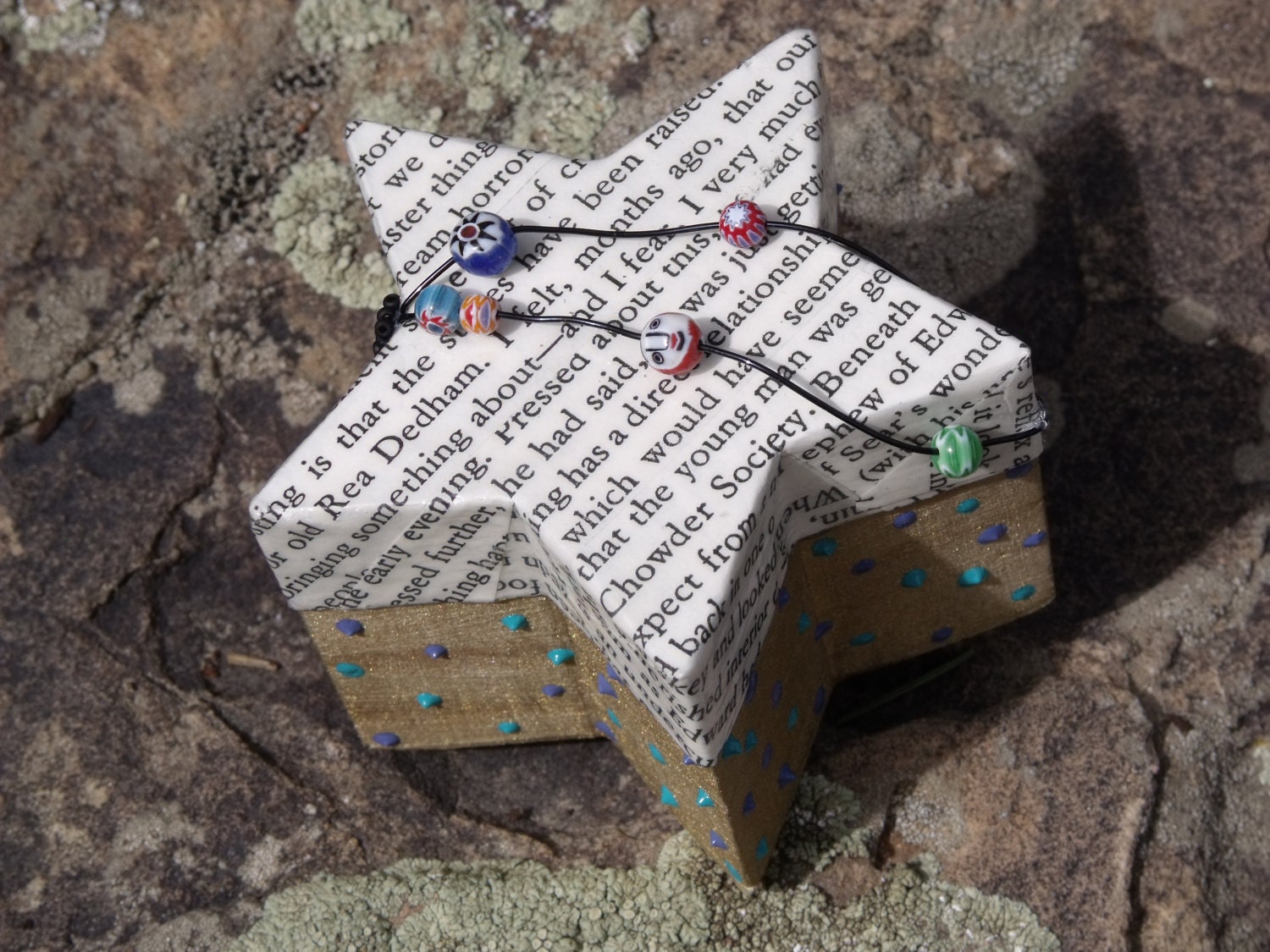 Star Shaped Wooden Trinket Box, Mixed Media Altered Art, Collage
